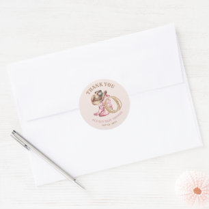 Sticker Rond Chapeau Bottes de Cowgirl Rose Pâle Baby Shower We