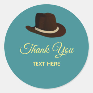 Sticker Rond Chapeau Country & Calligraphie sur Teal Merci