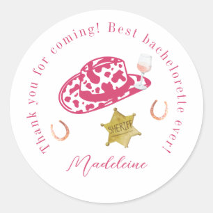 Sticker Rond Chapeau de Cowgirl Personnalisé Rose pour Enterrem