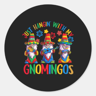 Sticker Rond Chapeau de Gnome Mexicain Gnomingos 3 Gnomes Cinco