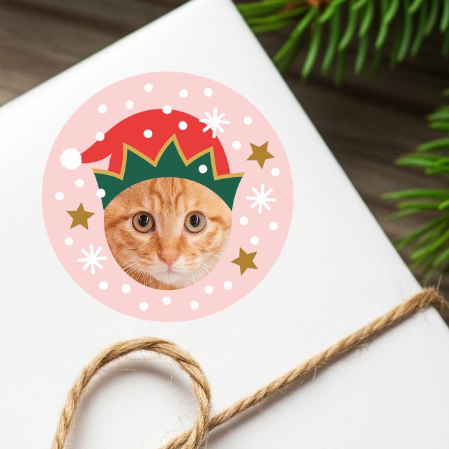 Sticker Rond Chapeau de lutin festif de Noël avec photo personn (Créateur téléchargé)