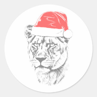 Sticker Rond Chapeau de Noël de lionne