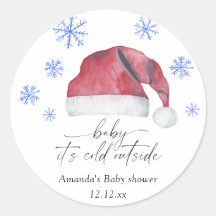 Sticker Rond Chapeau de Père Noël - bébé il fait froid dehors