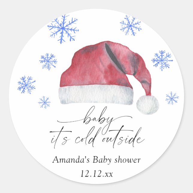 Sticker Rond Chapeau de Père Noël - bébé il fait froid dehors (Devant)