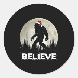 Sticker Rond Chapeau de Père Noël Bigfoot Croit Lumières de Noë