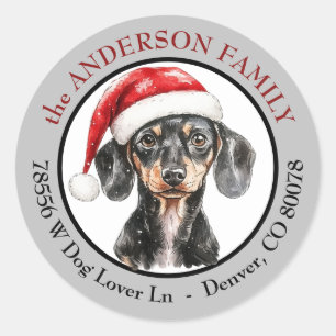 Sticker Rond Chapeau de Père Noël Chien Saucisson Adresse de Re