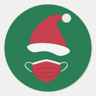 Sticker Rond Chapeau de Père Noël rouge et masque