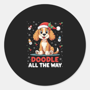 Sticker Rond Chapeau de Santa drôle de Goldendoodle Doodle tout