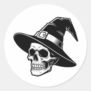 Sticker Rond Chapeau de sorcière crâne Art gothique - autocolla