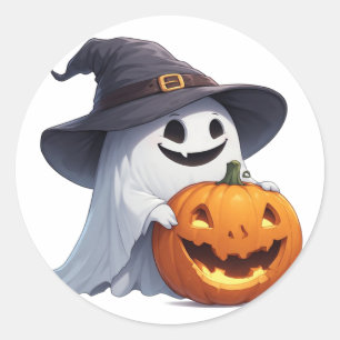 Sticker Rond Chapeau de sorcière fantôme Citrouille Accent de f