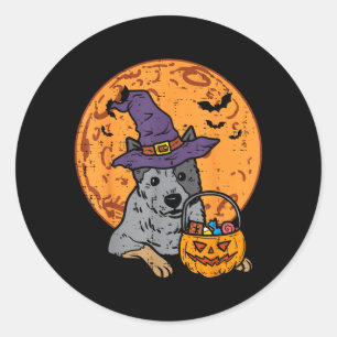 Sticker Rond Chapeau de Sorcière Lune Citrouille Lanterne Hallo