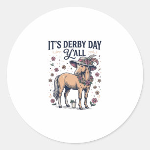 Sticker Rond Chapeau Floral de Cheval de Derby Day Y’all