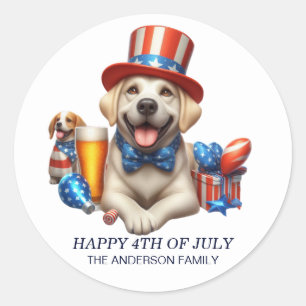 Sticker Rond Chapeau haut-de-forme de chien patriotique rouge b