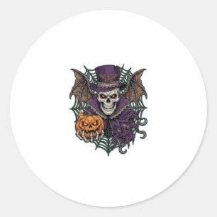 Sticker Rond Chapeau Haut de Forme de Crâne de Halloween Ailes