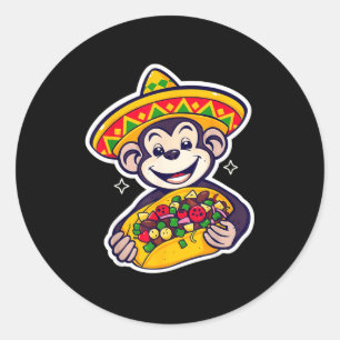 Sticker Rond Chapeau mexicain Bigfoot taco el squatcho amusant