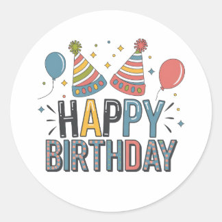 Sticker Rond Chapeaux de fête d'anniversaire joyeux