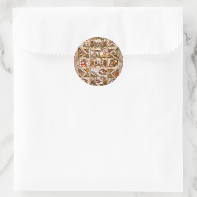 Sticker Rond Chapelle Sixtine Plafond par Michelangelo Buonarro (Sac)