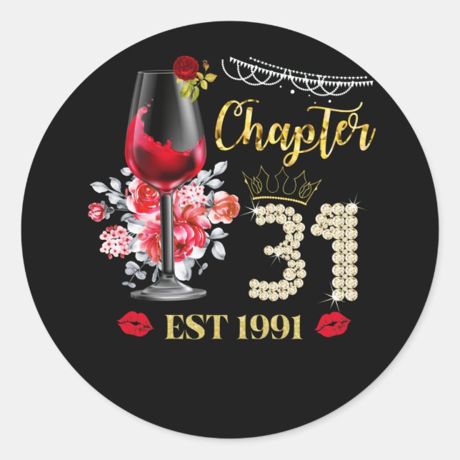 Sticker Rond Chapitre 31 ans EST 1991 31e anniversaire Rose rou (Devant)