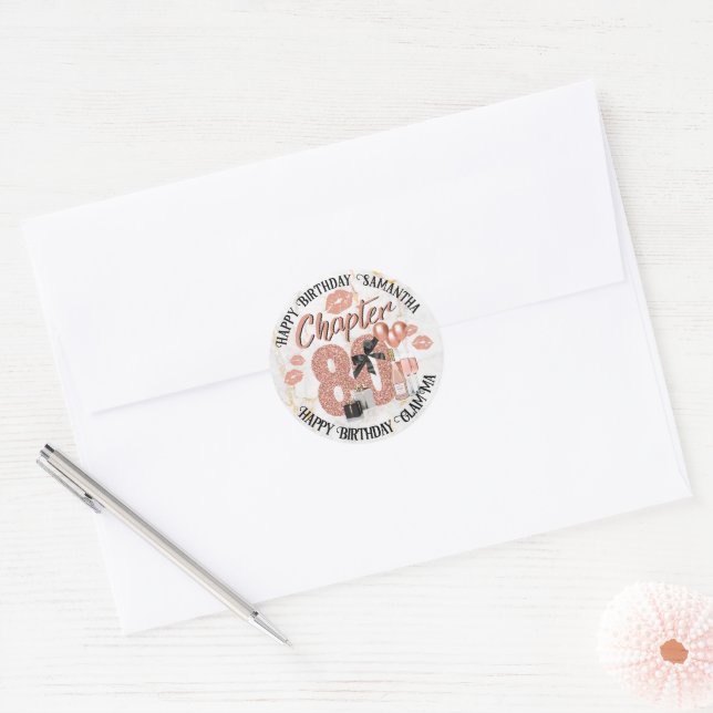 Sticker Rond Chapitre 80 Elégant Rose Or 80e anniversaire (Enveloppe)