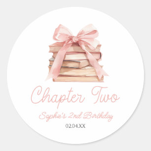 Sticker Rond Chapitre deux nœud rose livres fête d'anniversaire