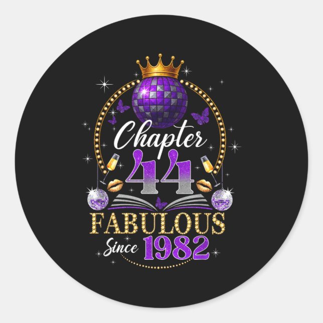 Sticker Rond Chapter 44 Since 1982 Purple Disco Ball 44th Birth (Devant)