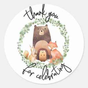 Sticker Rond CHAQUE Baby shower boisé Aquarelle forêt