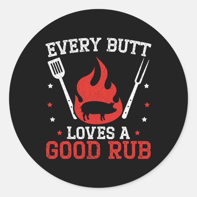 Sticker Rond Chaque Bouton Aime Une Belle Rbecue Grillant Bbq (Devant)