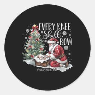 Sticker Rond Chaque genou fléchira Santa scène de Noël