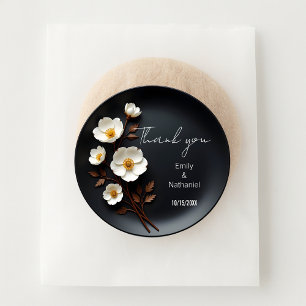 Sticker Rond Charbon et Anémone Blanche Mariage Remerciements