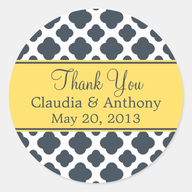 Sticker Rond Charbon Monogram avec Motif Quatrefoil Jaune (Devant)