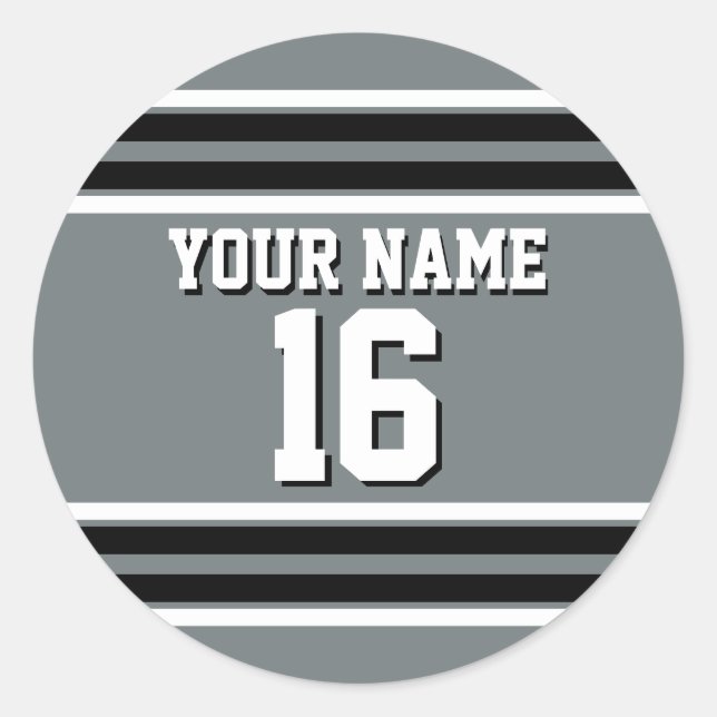 Sticker Rond Charcoal Black Wht Team Jersey Numéro personnalisé (Devant)