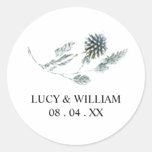 Sticker Rond Chardon bleu mariage floral botanique merci