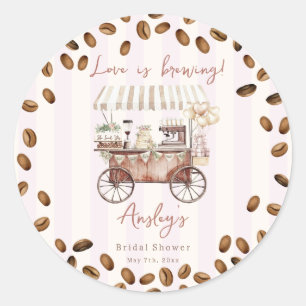 Sticker Rond Chariot à café Love Is Brewing pour mariage et ent