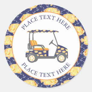 Sticker Rond Chariot de golf Préppy Poisson rouge