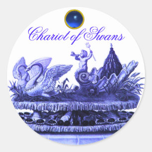 STICKER ROND CHARIOT DE SWANS ET CUPCAKES BLUE BEACH MARIAGE