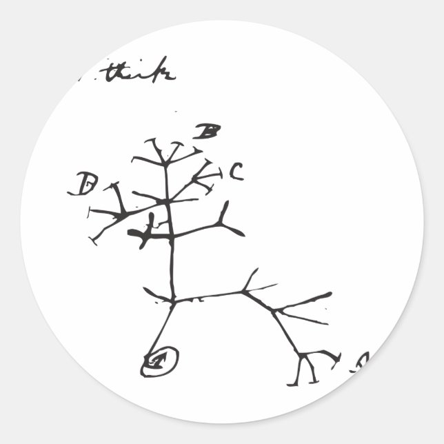 Sticker Rond Charles Darwin - Je pense (noir) (Devant)