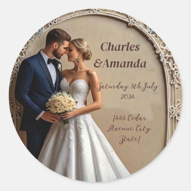 Sticker Rond Charles et Amanda mariage design d'art complexe (Devant)
