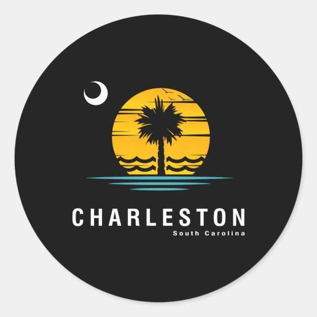 Sticker Rond Charleston Caroline du Sud Sc Palmetto Moon (Devant)