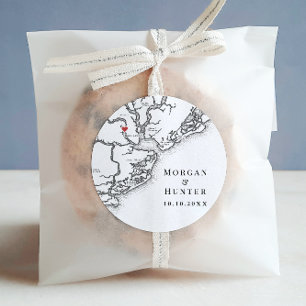 Sticker Rond Charleston SC Elégant Noir Blanc Mariage Favoriser