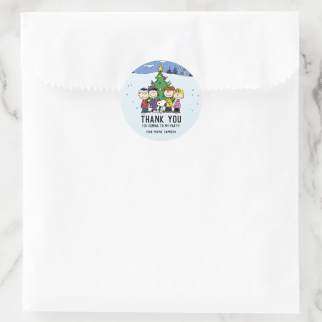Sticker Rond Charlie Brown et ses amis Anniversaire d'hiver (Sac)