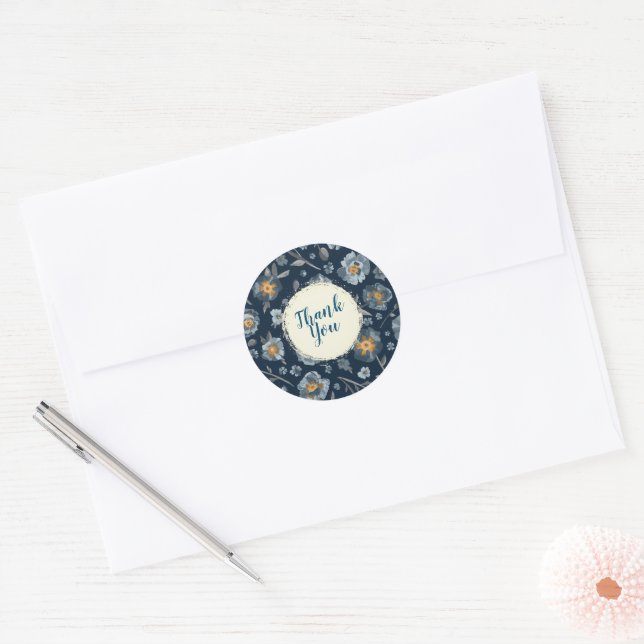 Sticker Rond Charmant Merci floral de pavot peint (Enveloppe)