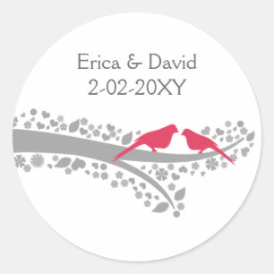 Sticker Rond charmante arbre rose lovebirds mariage faveurs aut