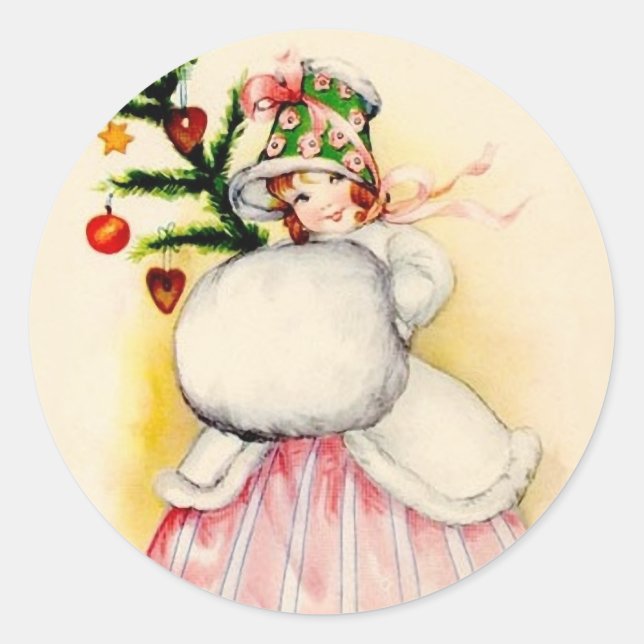 Sticker Rond Charmante fille de Noël (Devant)