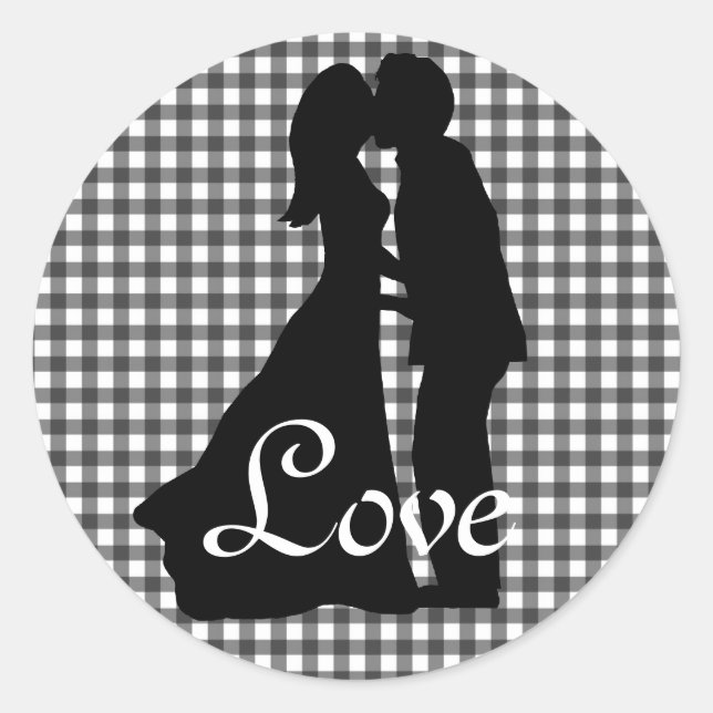 Sticker Rond Charmante Silhouette Baiser Couple Mariage (Devant)