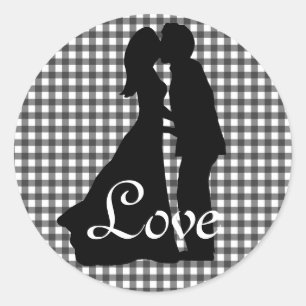 Sticker Rond Charmante Silhouette Baiser Couple Mariage