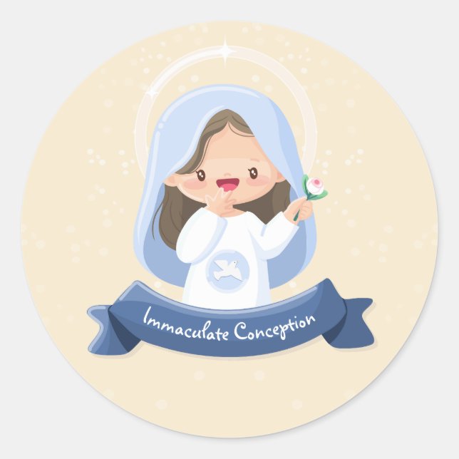 Sticker Rond Charmante Vierge Kawaii avec Fleur - Beige (Devant)