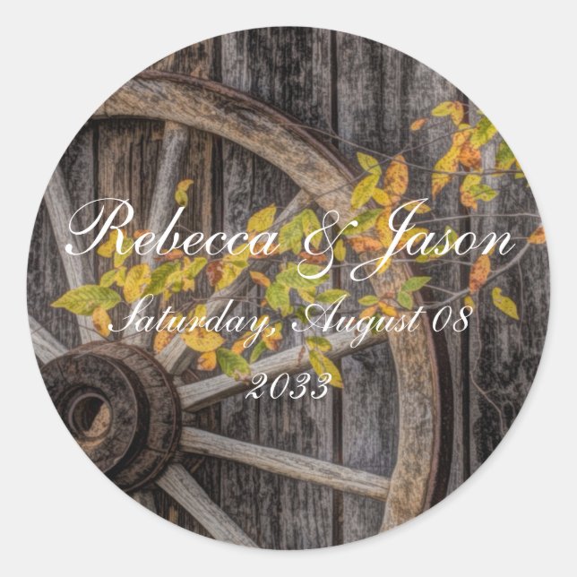 Sticker Rond Charme de pays - Roue Rustique Wagon Occidentale (Devant)