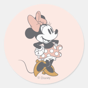 Sticker Rond Charme Douce Vintage Minnie Mouse à Points de Repè