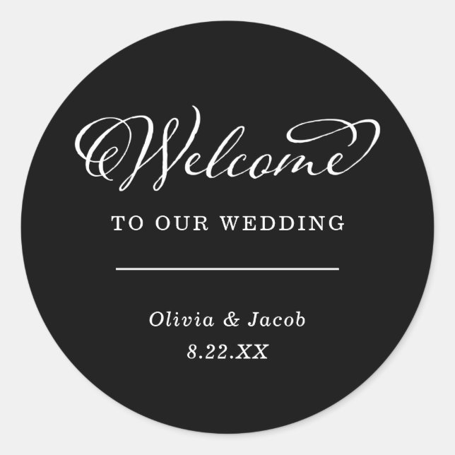 Sticker Rond Charme mariage | Accueil de la calligraphie noire (Devant)