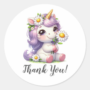 Sticker Rond Charme Unicorne Gratitude Merci